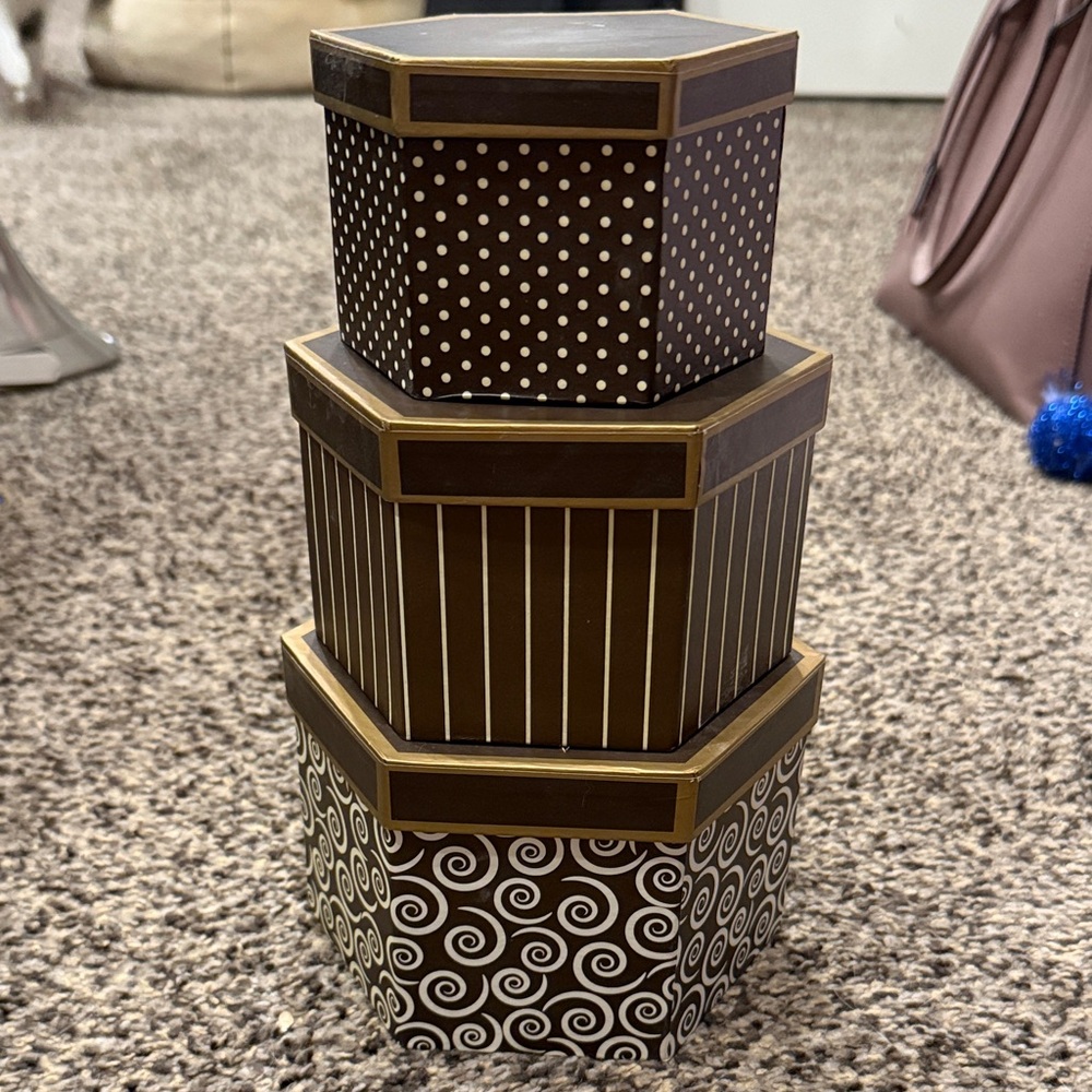 Elegant Brown and Gold Decorative Boxes set of 3